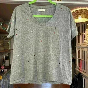 Madewell Gray Embroidered Top Size XS oversized patriotic casual comfort soft